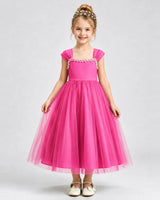 Hot Pink Tulle A-line Girls Formal Dress Front View