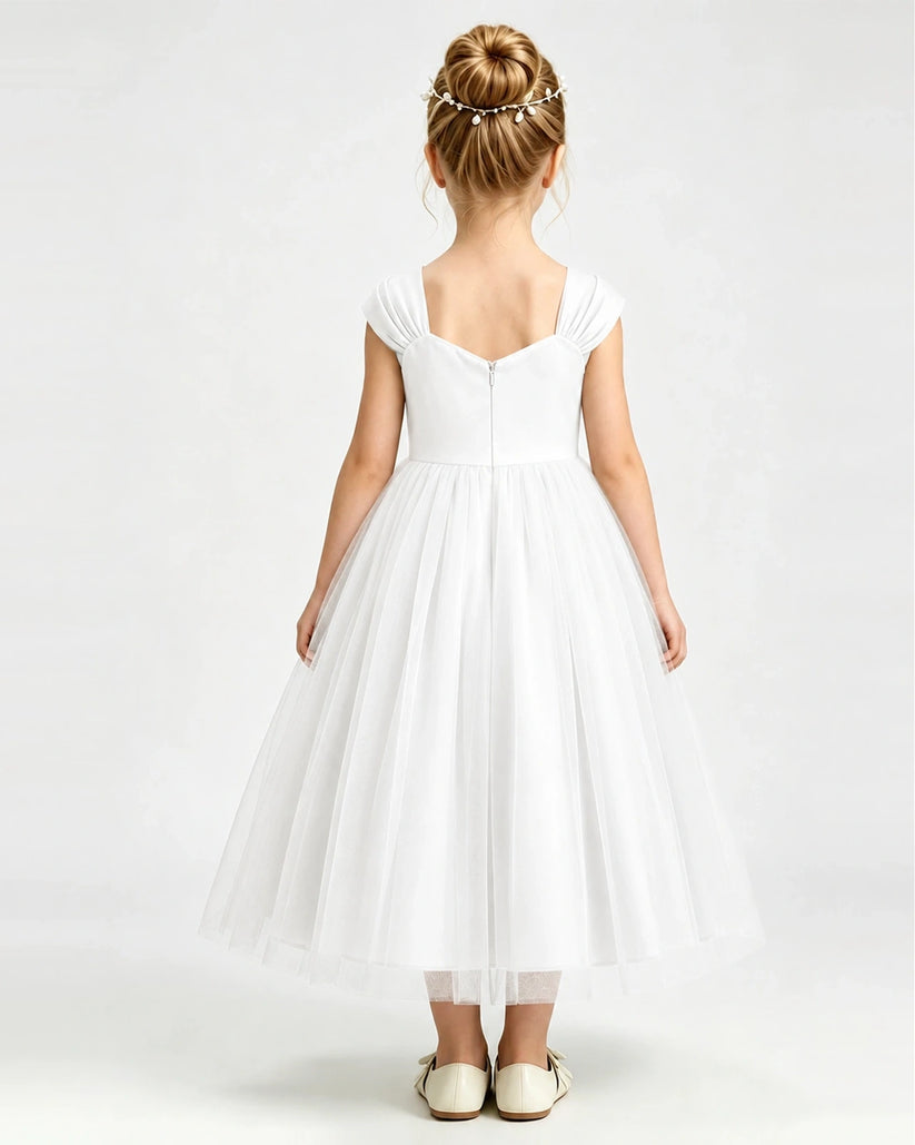 Ivory Tulle A-line Girls Formal Dress Back View