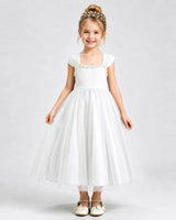 Ivory Tulle A-line Girls Formal Dress Front View
