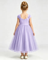 Lavender Tulle A-line Girls Formal Dress Back View