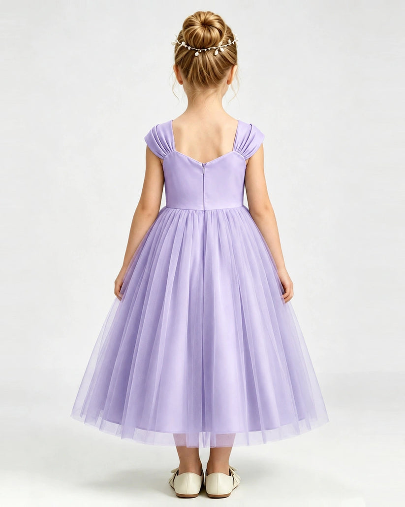 Lavender Tulle A-line Girls Formal Dress Back View