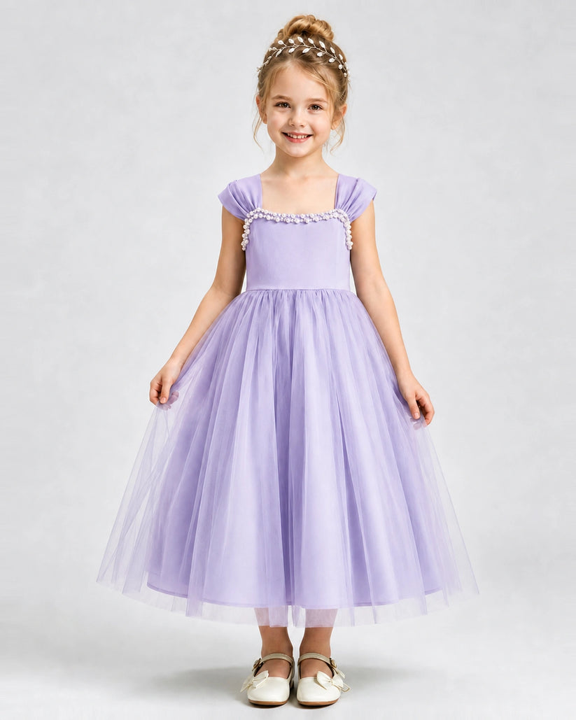 Lavender Tulle A-line Girls Formal Dress Front View