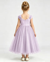 Lilac Tulle A-line Girls Formal Dress Back View