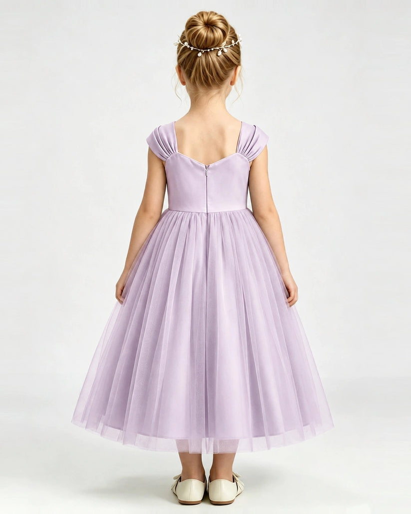 Lilac Tulle A-line Girls Formal Dress Back View