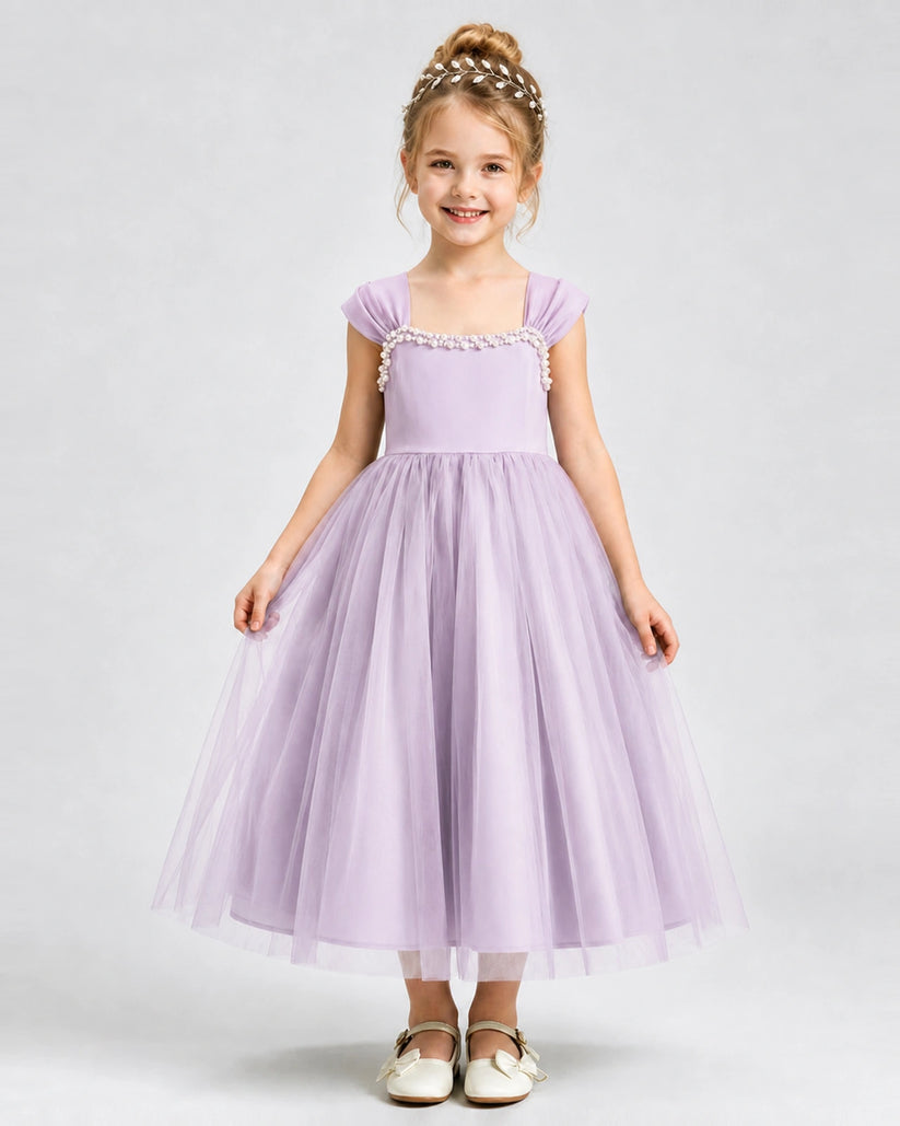 Lilac Tulle A-line Girls Formal Dress Front View