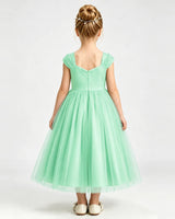 Mint Green Tulle A-line Girls Formal Dress Back View