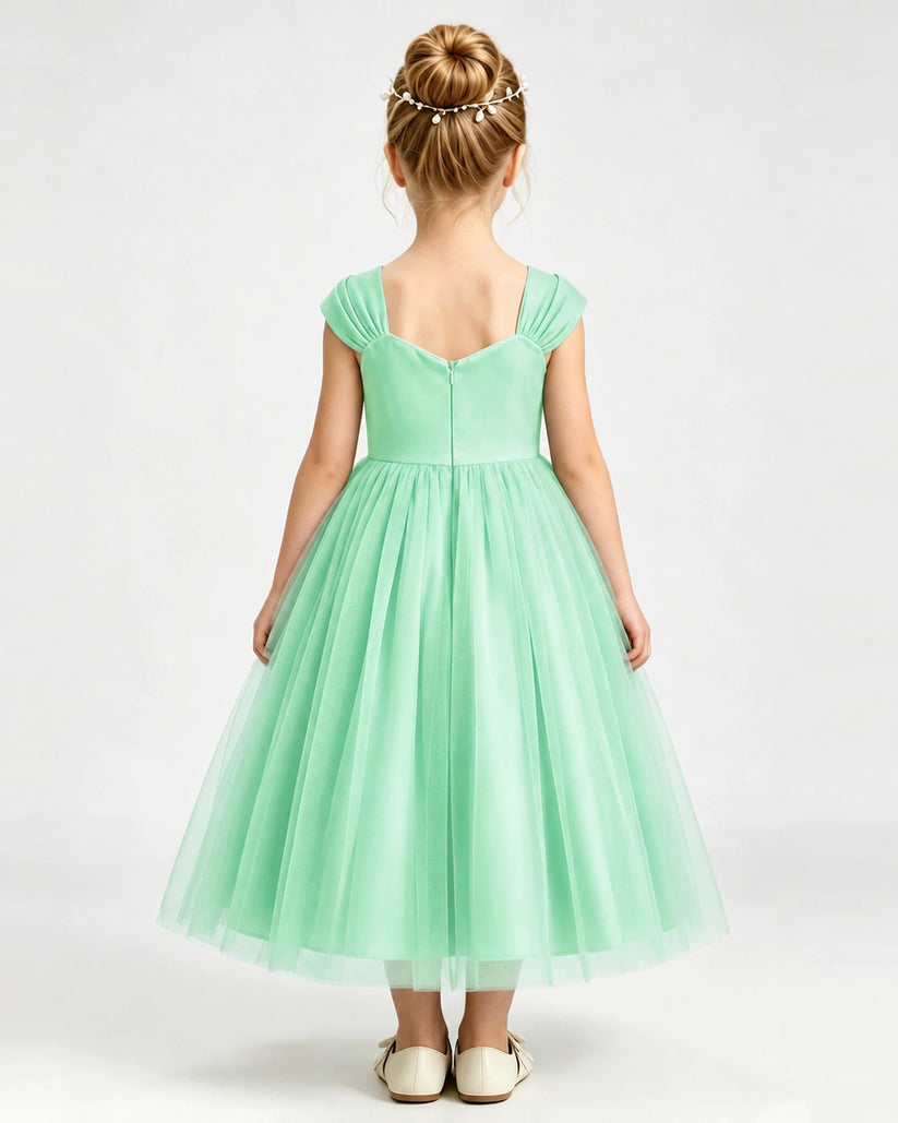 Mint Green Tulle A-line Girls Formal Dress Back View