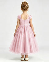 Pink Tulle A-line Girls Formal Dress Back View