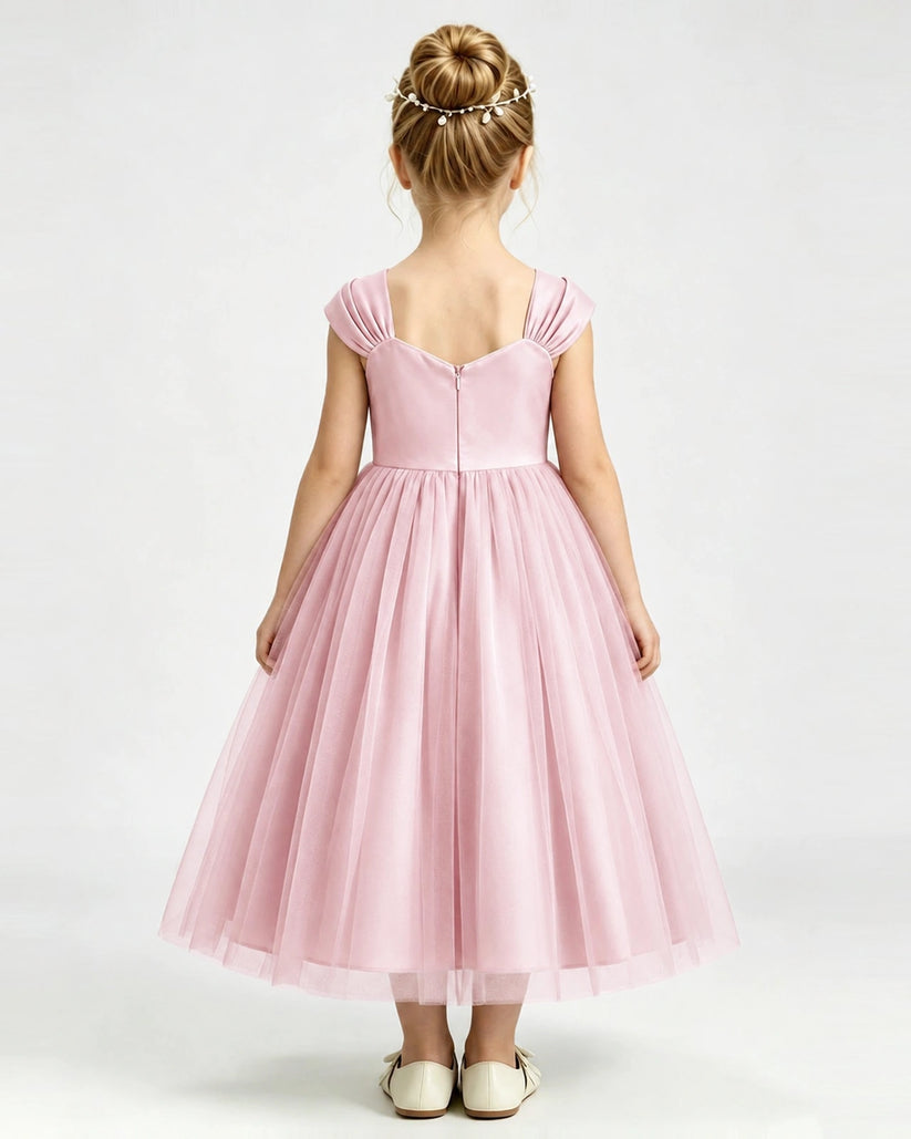 Pink Tulle A-line Girls Formal Dress Back View