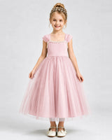 Pink Tulle A-line Girls Formal Dress Front View