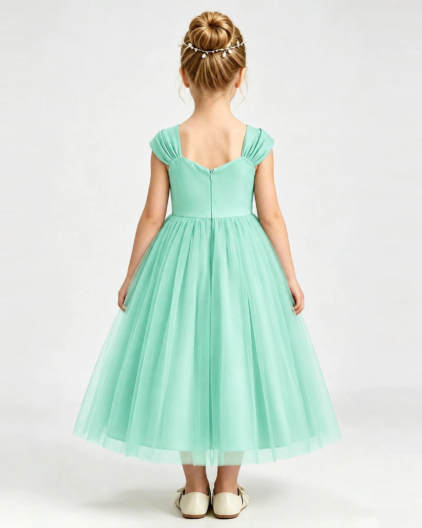 Turquoise Tulle A-line Girls Formal Dress Back View