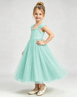 Turquoise Tulle A-line Girls Formal Dress Side View