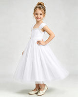 White Tulle A-line Girls Formal Dress Side View