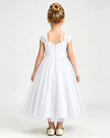 White Tulle A-line Girls Formal Dress Back View