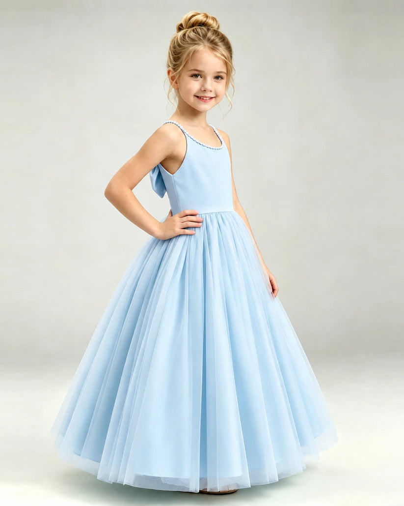 Baby Blue Tulle A-line Girls Formal Dress Side View
