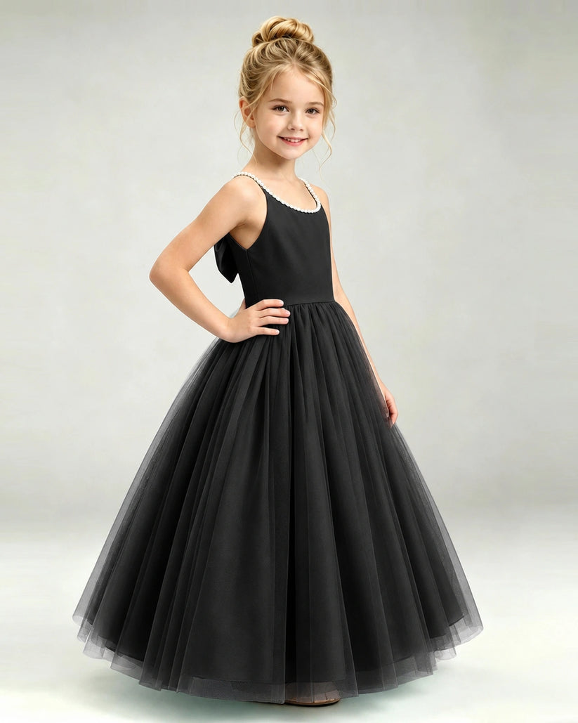 Black Tulle A-line Girls Formal Dress Side View