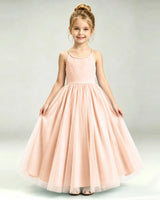 Blush Pink Tulle A-line Girls Formal Dress Front View