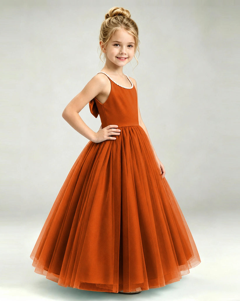 Burnt Orange Tulle A-line Girls Formal Dress Side View