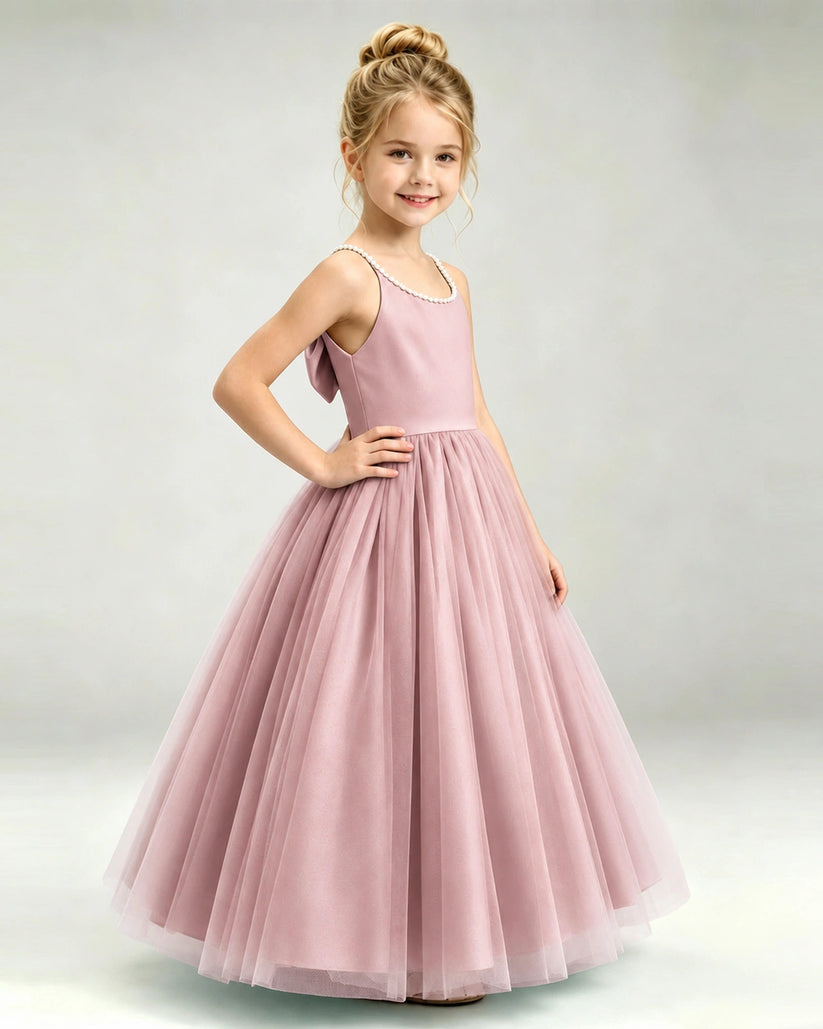 Dusty Rose Tulle A-line Girls Formal Dress Side View