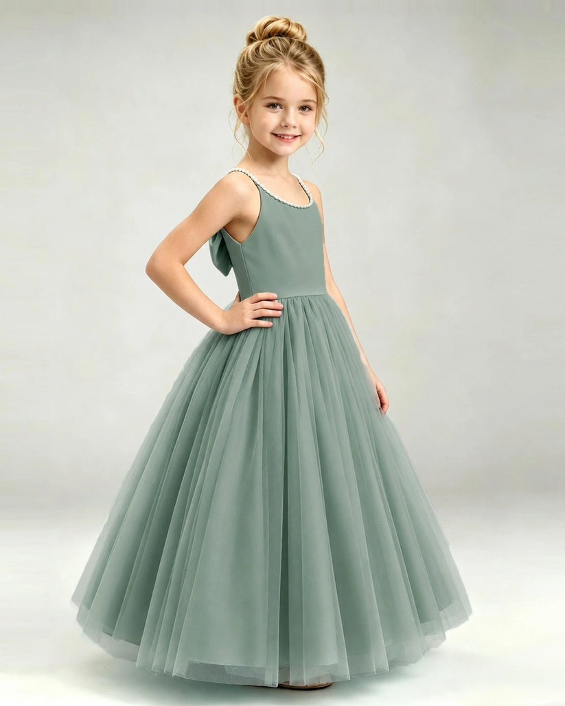 Eucalyptus Tulle A-line Girls Formal Dress Side View