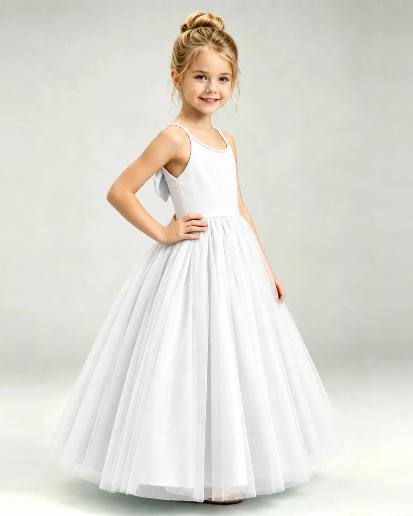 Ivory Tulle A-line Girls Formal Dress Side View