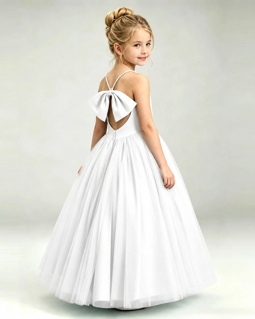 Ivory Tulle A-line Girls Formal Dress Back View