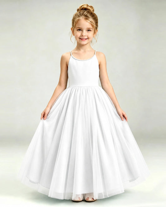 Ivory Tulle A-line Girls Formal Dress Front View