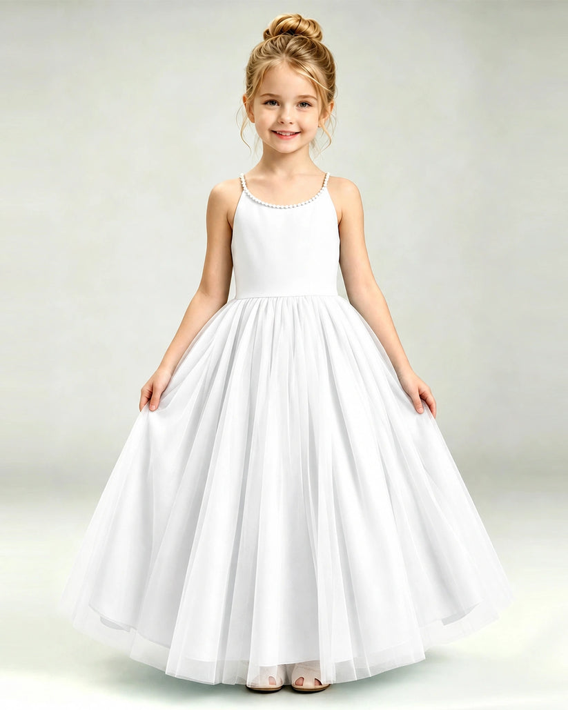 Ivory Tulle A-line Girls Formal Dress Front View