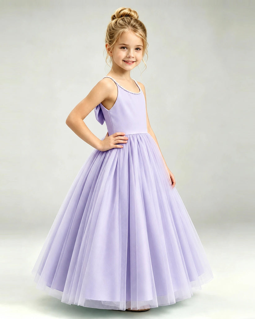 Lavender Tulle A-line Girls Formal Dress Front View
