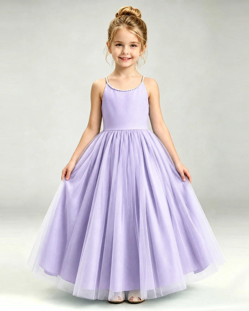 Lavender Tulle A-line Girls Formal Dress Front View