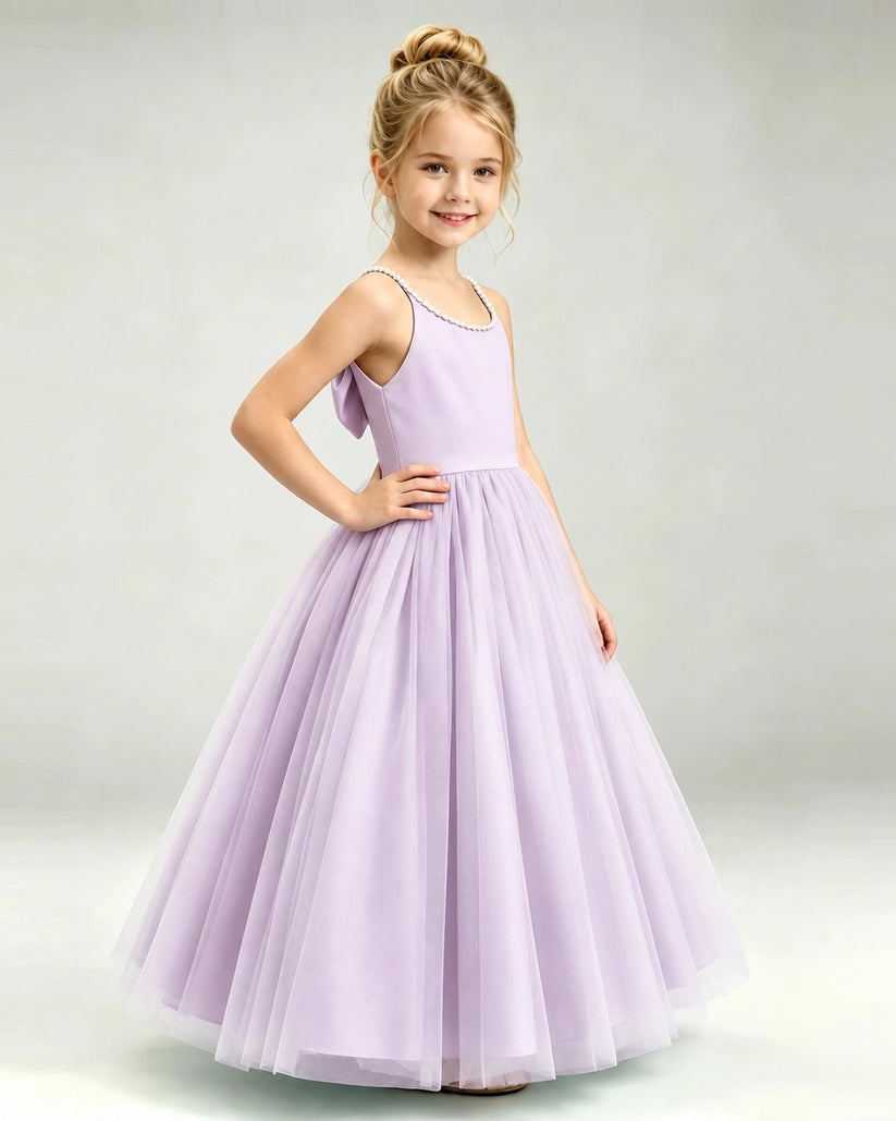 Lilac Tulle A-line Girls Formal Dress Side View