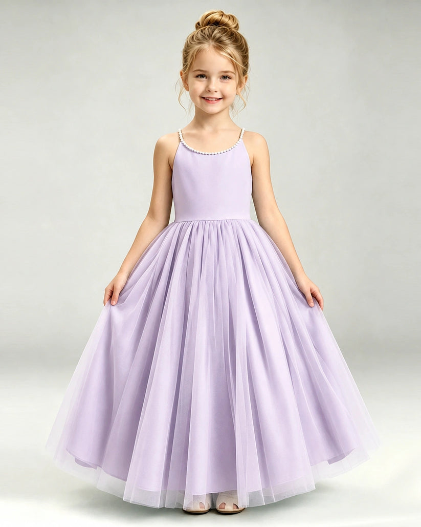 Lilac Tulle A-line Girls Formal Dress Front View