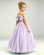 Lilac Flower Girl Dress Pearl Strap Open Back Satin Bow Tulle Princess Gown Back Full View