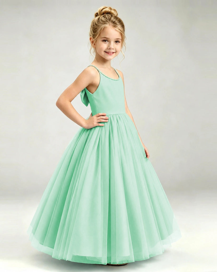 Mint Green Tulle A-line Girls Formal Dress Side View
