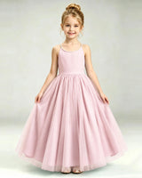 Pink Tulle A-line Girls Formal Dress Front View