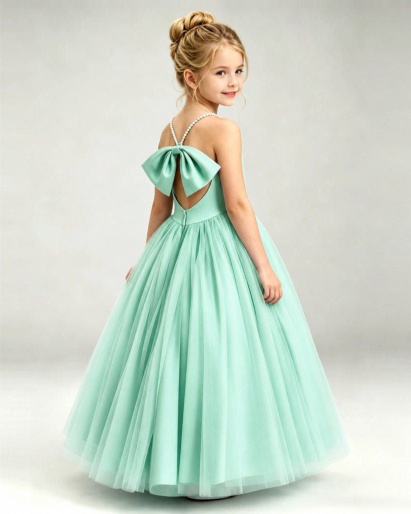 Turquoise Tulle Ball Gown Girls Formal Dress Back View