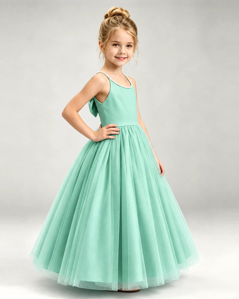 Turquoise Tulle A-line Girls Formal Dress Side View