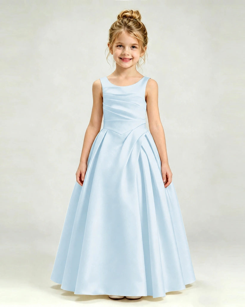 Baby Blue Satin A-line Girls Formal Dress Front View