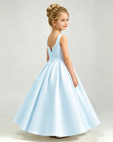 Baby Blue Satin A-line Girls Formal Dress Side View