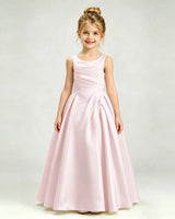 Blush Pink Satin A-line Girls Formal Dress Front View