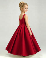 Burgundy Satin A-line Girls Formal Dress Side View