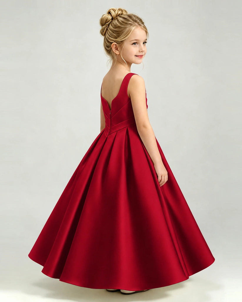 Burgundy Satin A-line Girls Formal Dress Side View