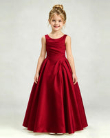 Burgundy Satin A-line Girls Formal Dress Front View
