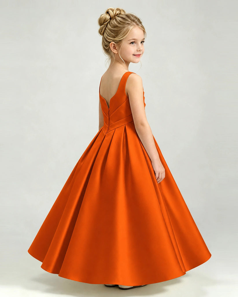 Burnt Orange Satin A-line Girls Formal Dress Side View