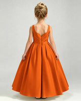 Burnt Orange Satin A-line Girls Formal Dress Back View
