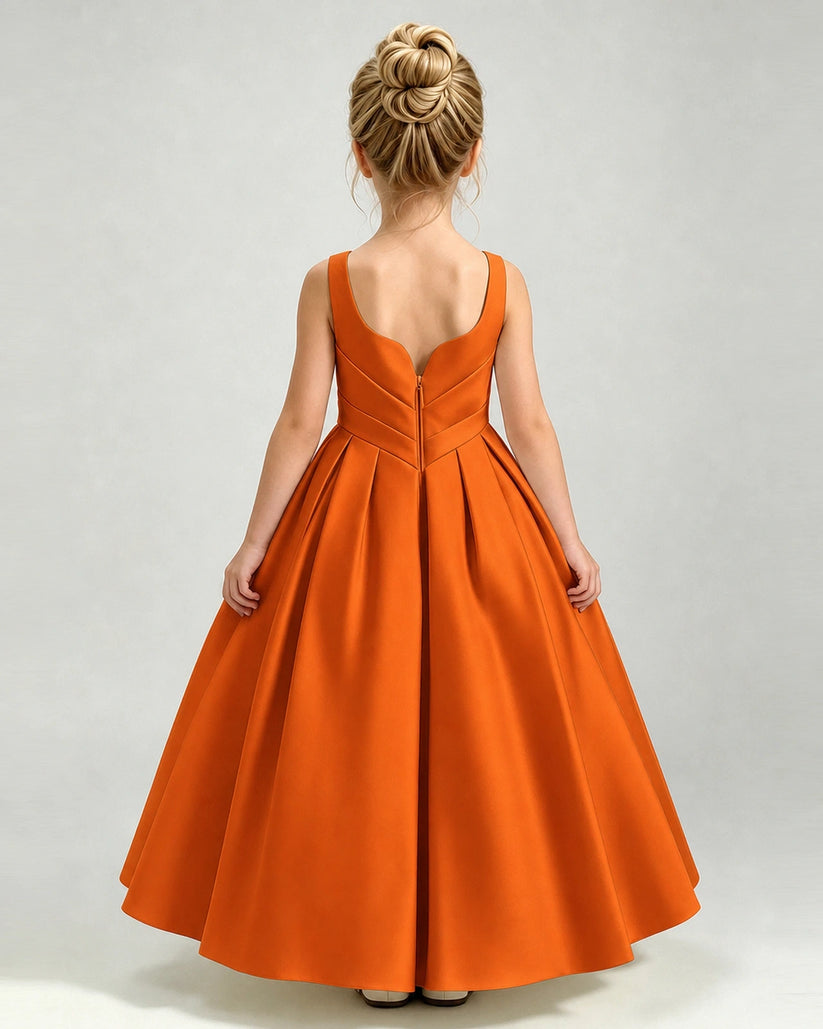 Burnt Orange Satin A-line Girls Formal Dress Back View
