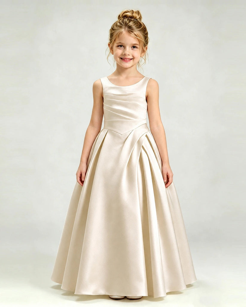 Champagne Satin A-line Girls Formal Dress Front View