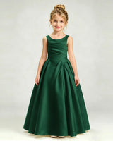 Dark Green Satin A-line Girls Formal Dress Front View