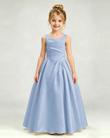 Dusty Blue Satin A-line Girls Formal Dress Front View