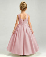 Dusty Rose Satin A-line Girls Formal Dress Back View